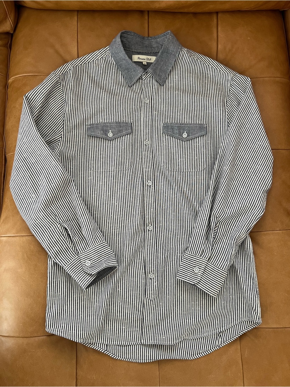 Vintage Riviera Club Classic Preppy Blue-Grey Striped Button-Down Shirt